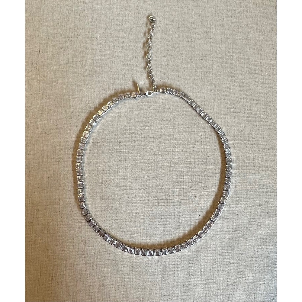 Melinda Maria Silver Duchess Radiant Cut Tennis Necklace White Diamondettes NEW